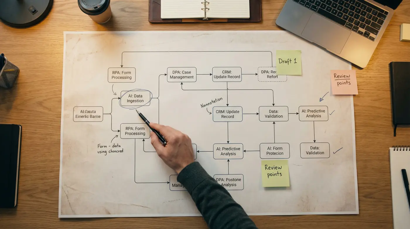 automation-workflow-planning-desk-with-ai-and-rpa-diagram