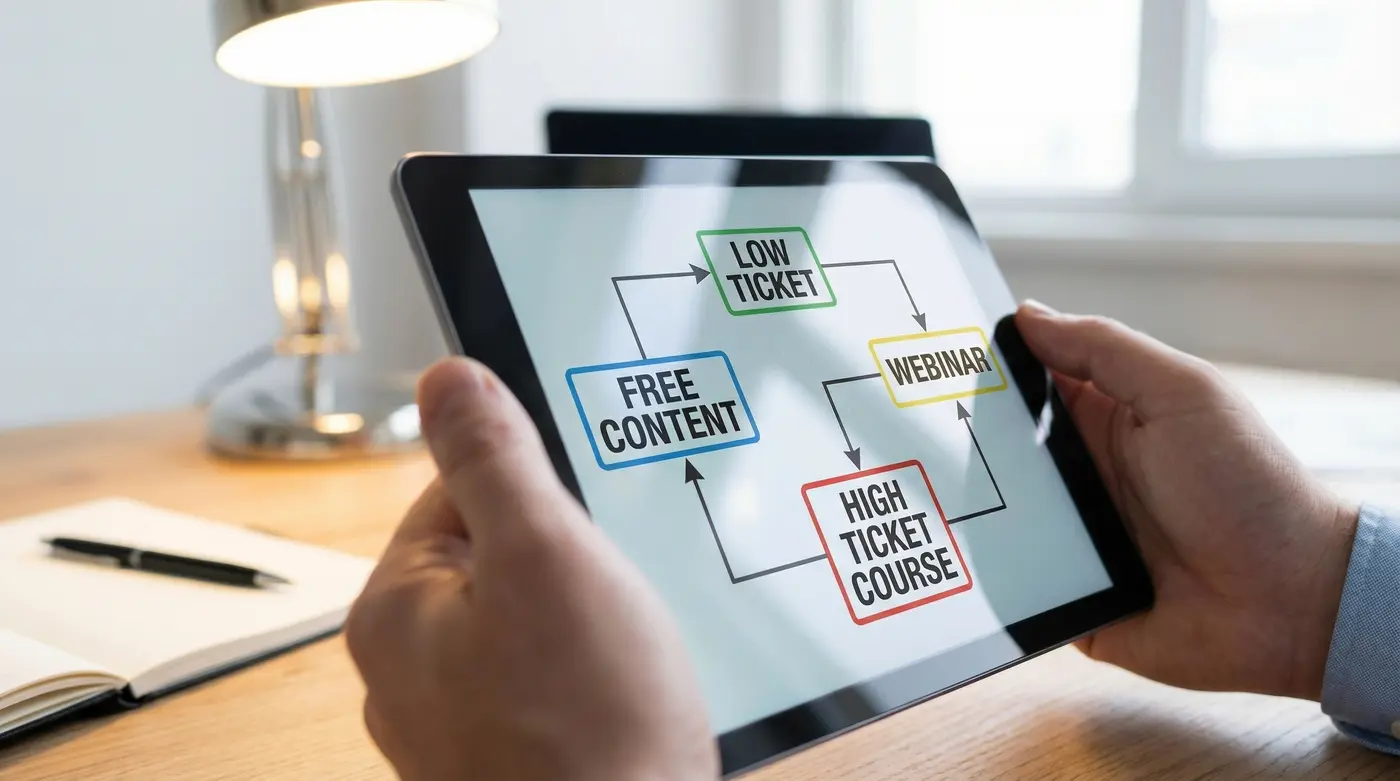 digital-sales-funnel-map-tablet-free-content-webinar-high-ticket-course