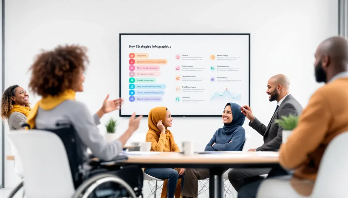 A diverse group of people representing a target audience engaged in a discussion.