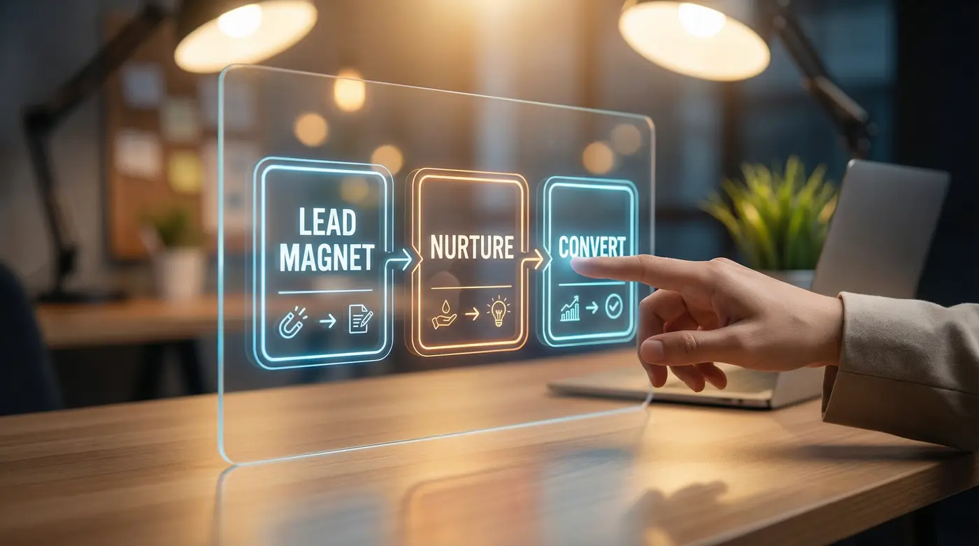 funnel-workflow-lead-magnet-nurture-convert-diagram