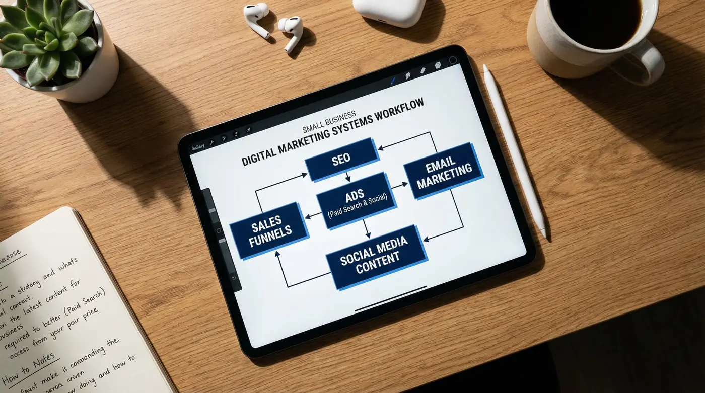 digital-marketing-workflow-diagram-seo-ads-email-funnels