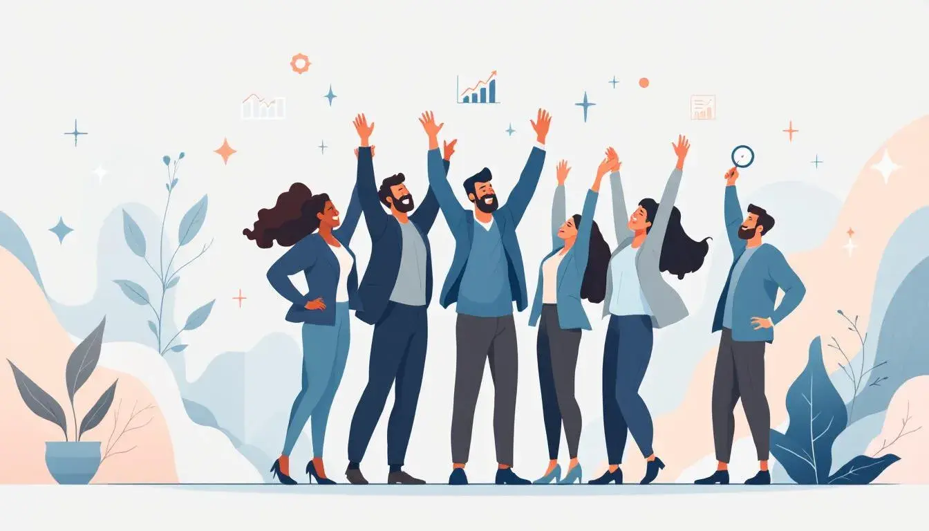A visual of performance improvements through executive coaching, showing a team celebrating success.