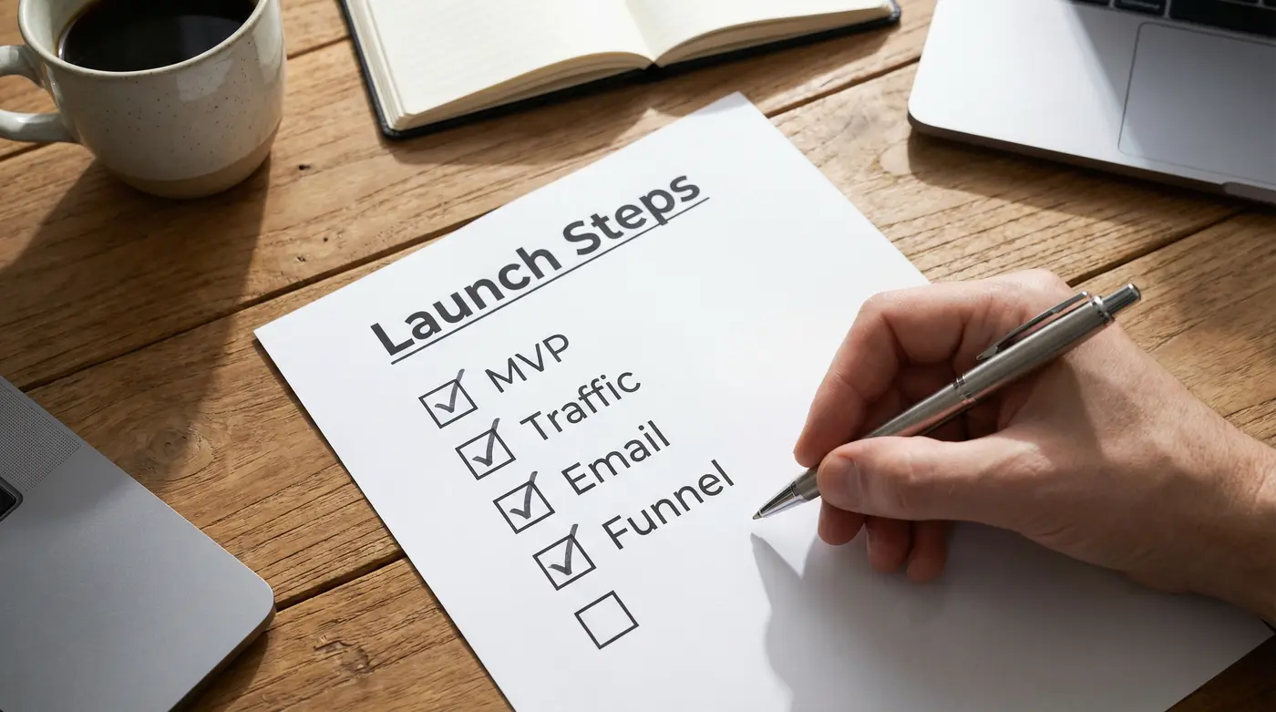 online-business-launch-checklist-desk-overhead