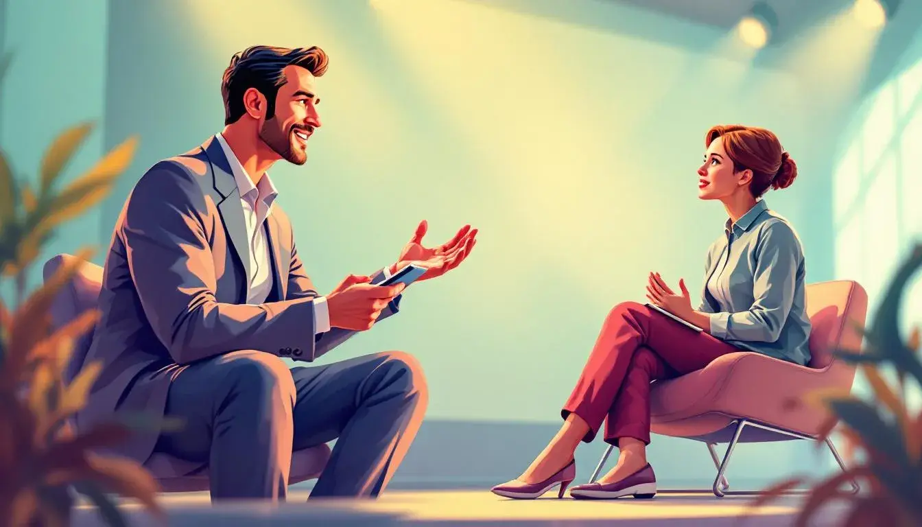 An illustration depicting a business mentor guiding a small business owner through their business journey.