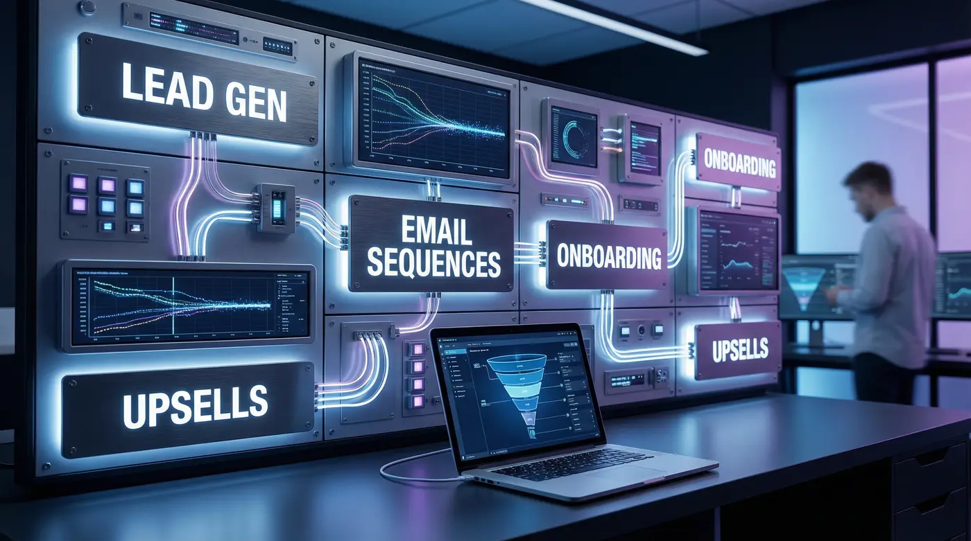 automation-system-board-with-lead-gen-email-onboarding-upsells