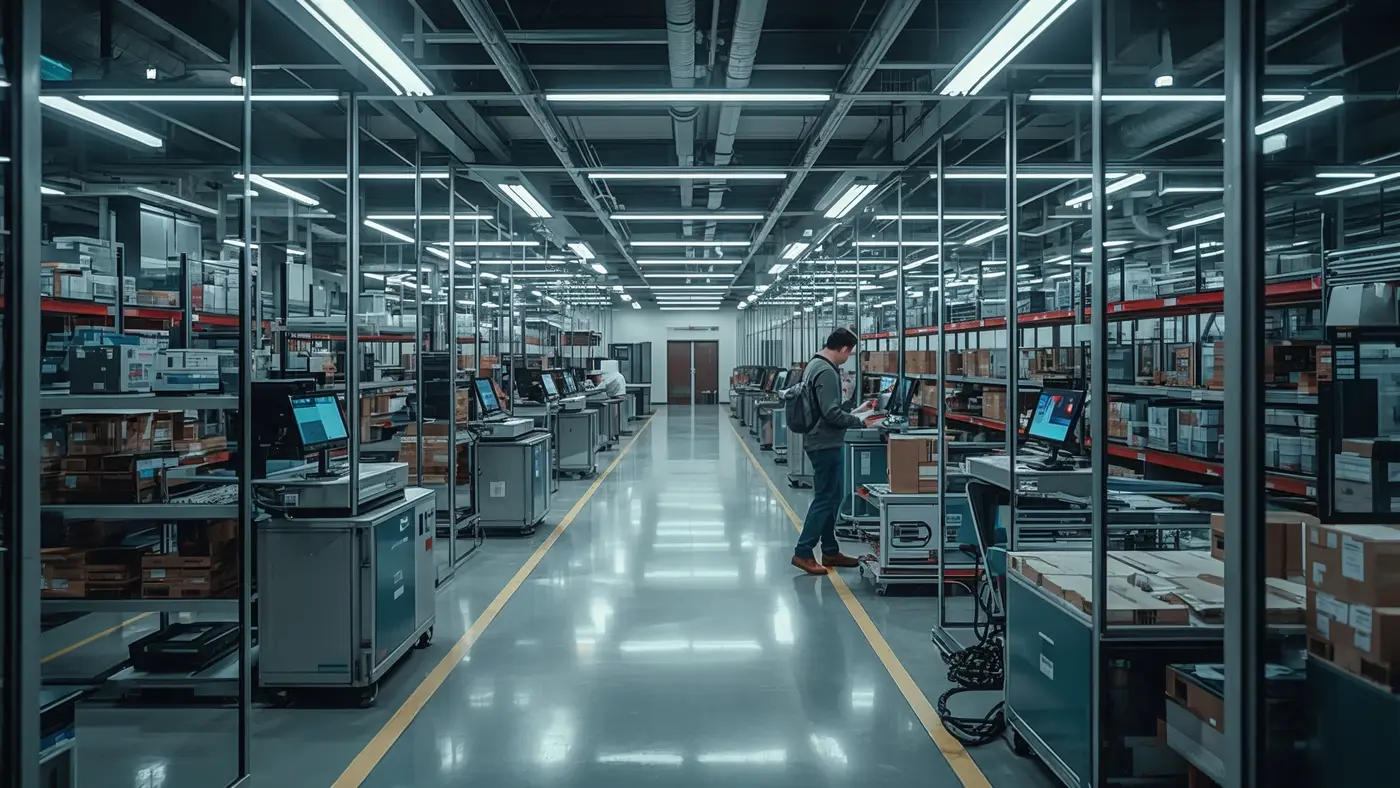 Automated e-commerce fulfillment area with advanced technology