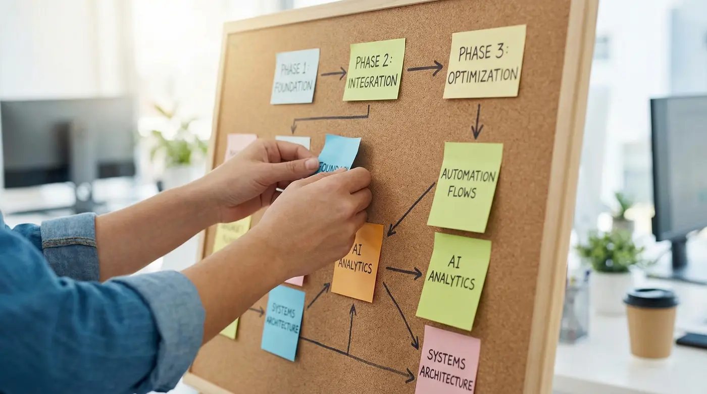 ecommerce-automation-implementation-board-with-phases-and-ai-workflow-steps